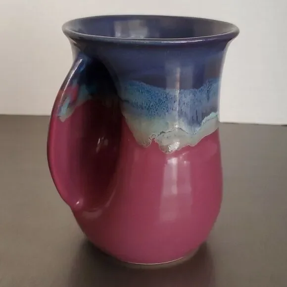 Naher Clay in Motion Purple Passion Handwarmer Mug Cup Left Hand Signed 14 oz - Picture 1 of 9